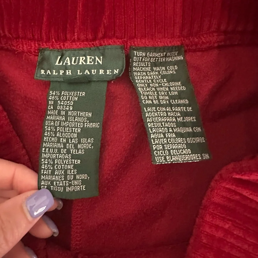 Lauren Ralph Lauren Small Red Velvet Velour Track Pants Athleisure